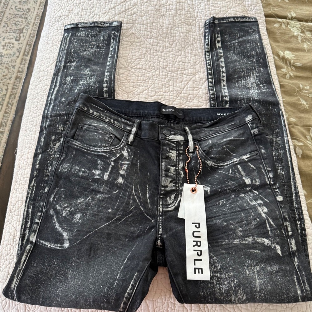 Purple Brand P001 Jeans Black Wash Metallic Silver Skinny NWT Mens 31
